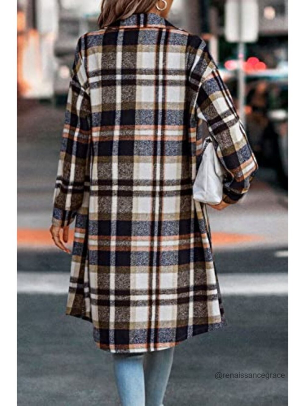Wool Blend Plaid Shacket Jacket Button Down Long Sleeve